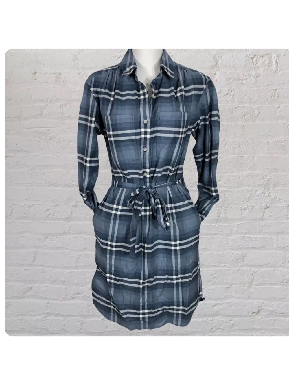 Cotton plaid shirt dress - Picture 1 of 9